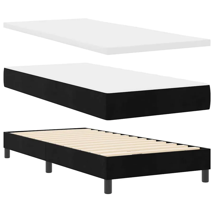 Lit à ressort LED avec matelas Noir 90 x 200 cm Velours - 6