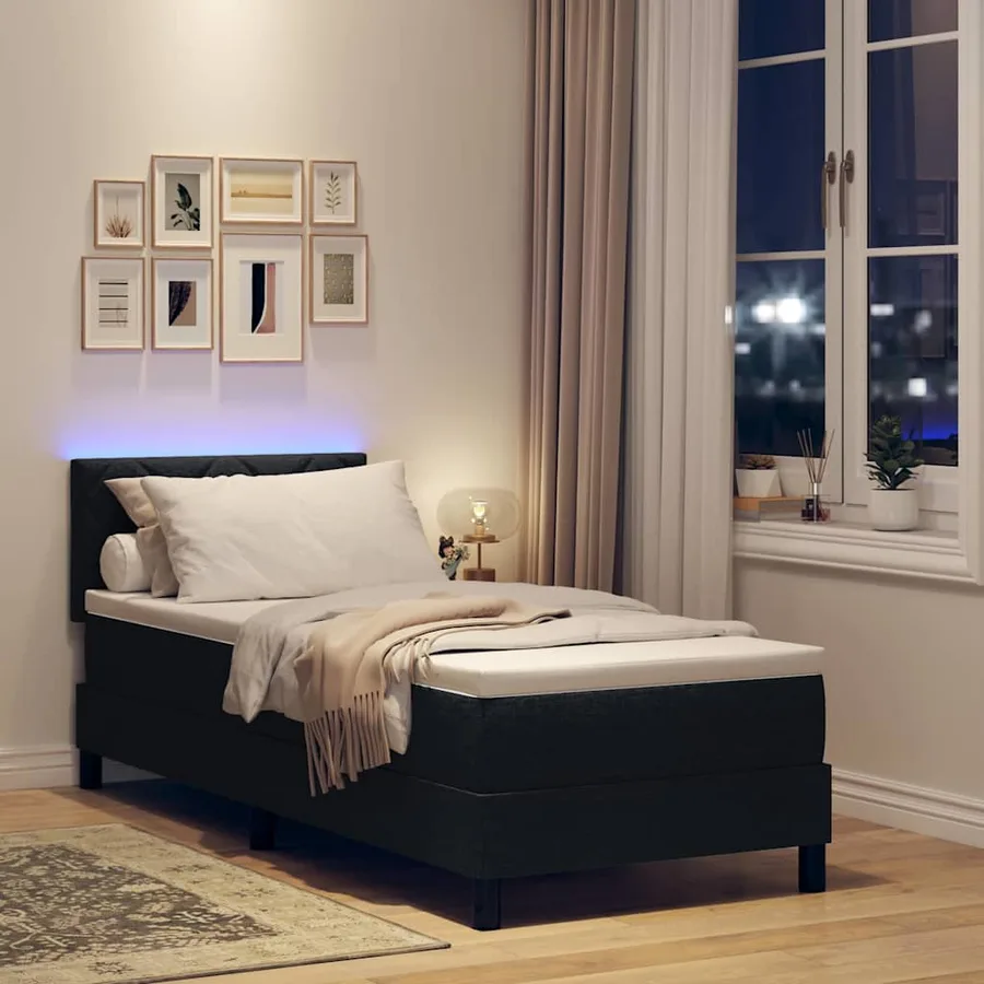 Lit à ressorts avec bandes LED Noir 80 x 200 cm tissu - 5