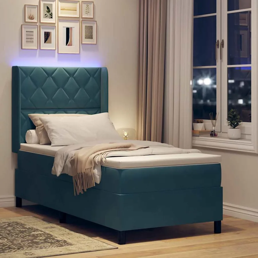 Lit à ressorts avec bandes LED Bleu 100 x 200 cm Velours - 5