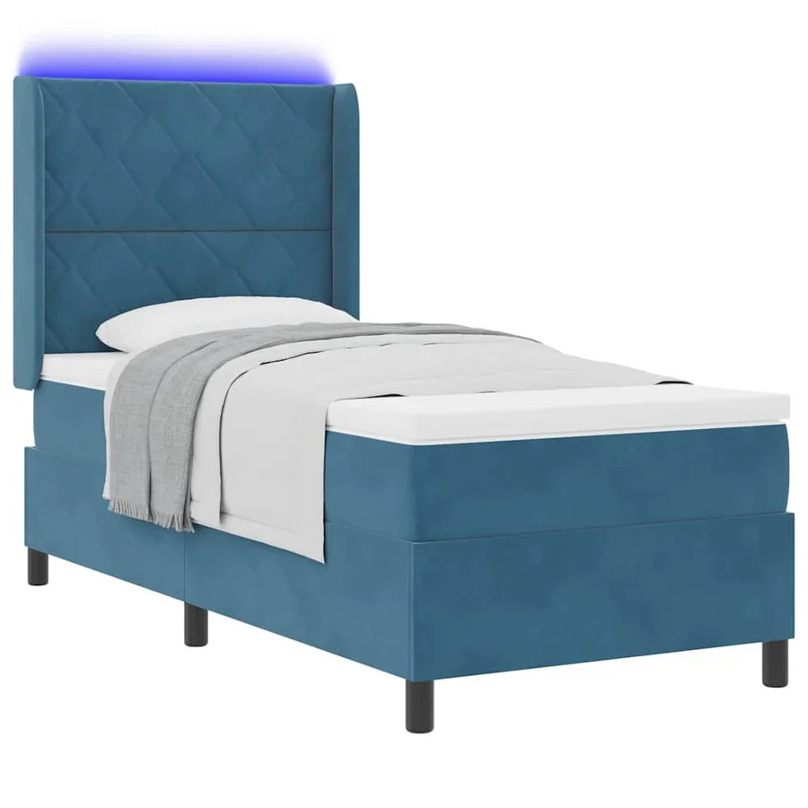 Lit à ressorts avec bandes LED Bleu 90 x 190 cm Velours - 3