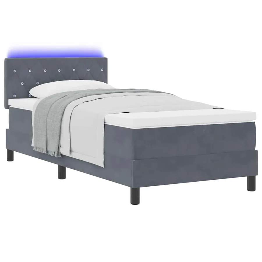 Lit à ressort LED avec matelas Gris foncé 100 x 200 cm Velours - 3