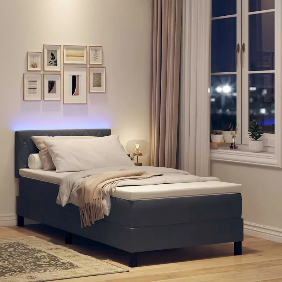 Lit à ressort LED avec matelas Gris foncé 100 x 200 cm Velours - 5