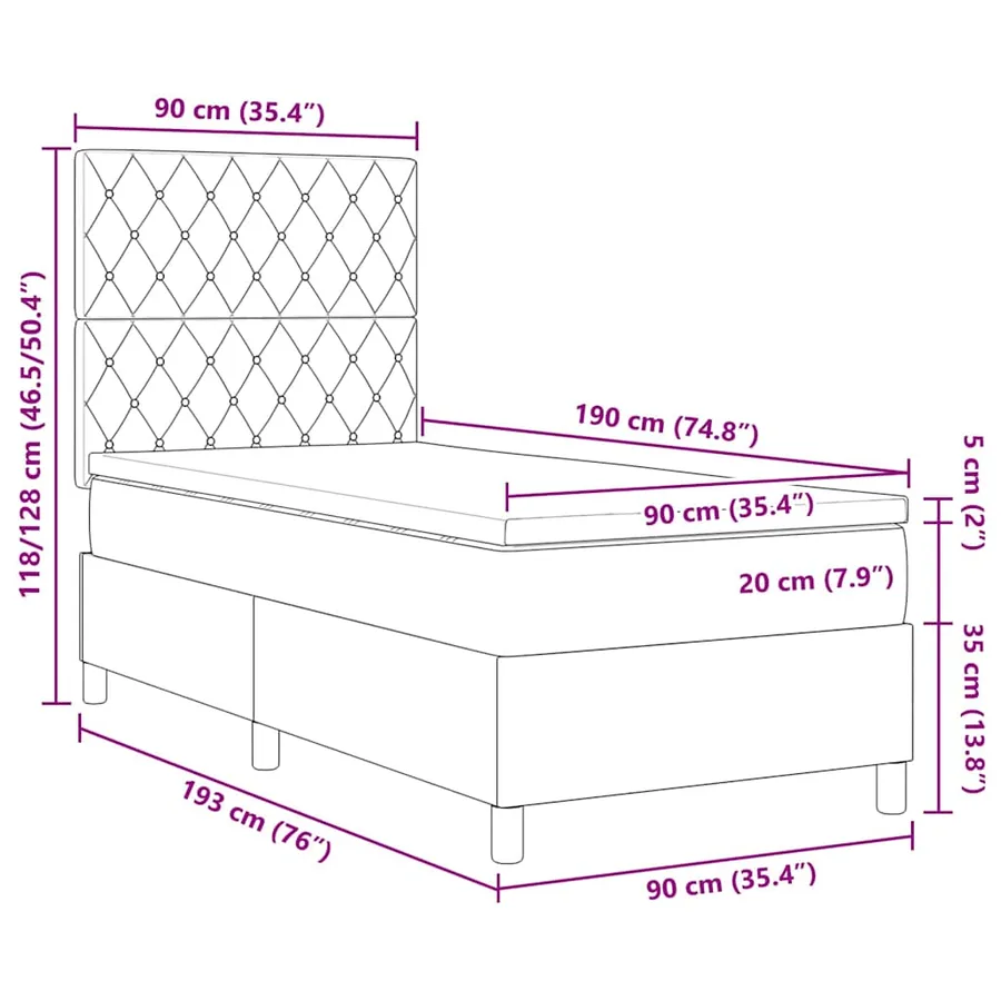 Lit à ressort LED avec matelas Rose 90 x 190 cm Velours - 14