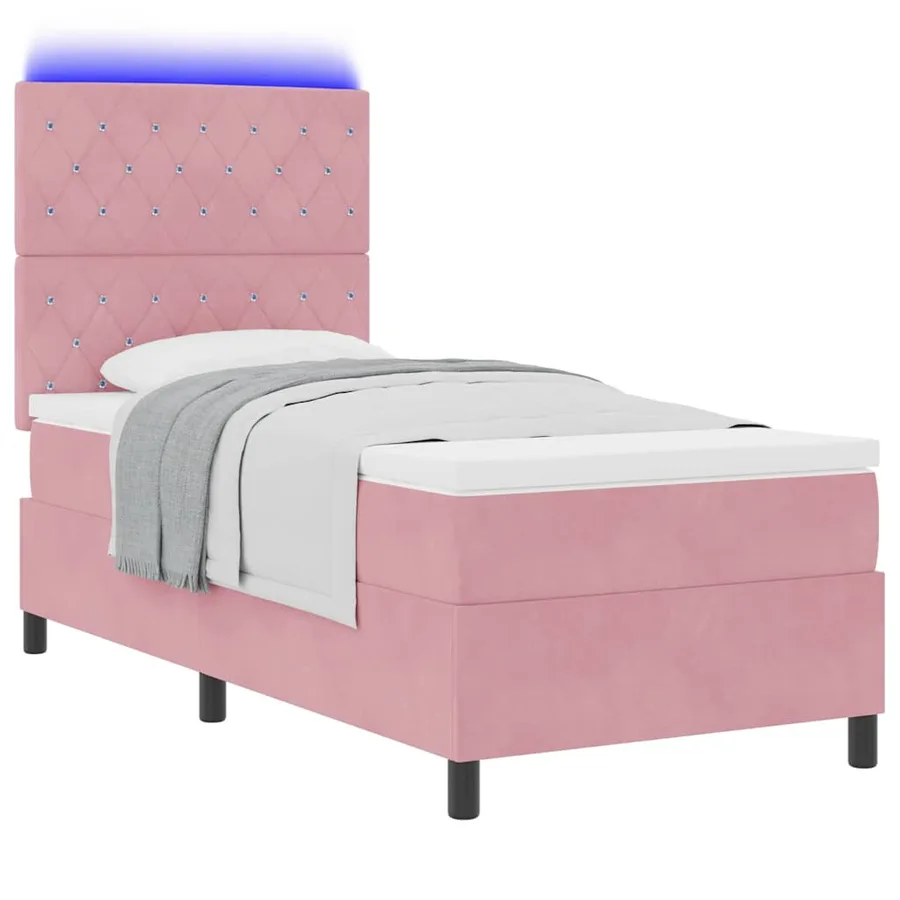 Lit à ressort LED avec matelas Rose 90 x 190 cm Velours - 3