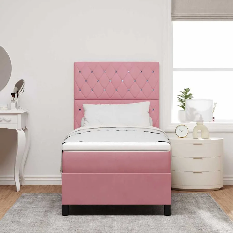 Lit à ressort LED avec matelas Rose 90 x 190 cm Velours - 4