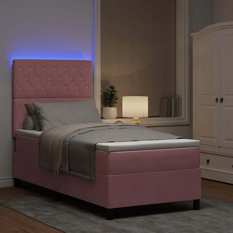 Lit à ressort LED avec matelas Rose 90 x 190 cm Velours - 5
