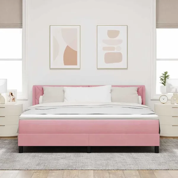Lit à ressorts avec tête de lit Rose 200 x 180 cm Velours