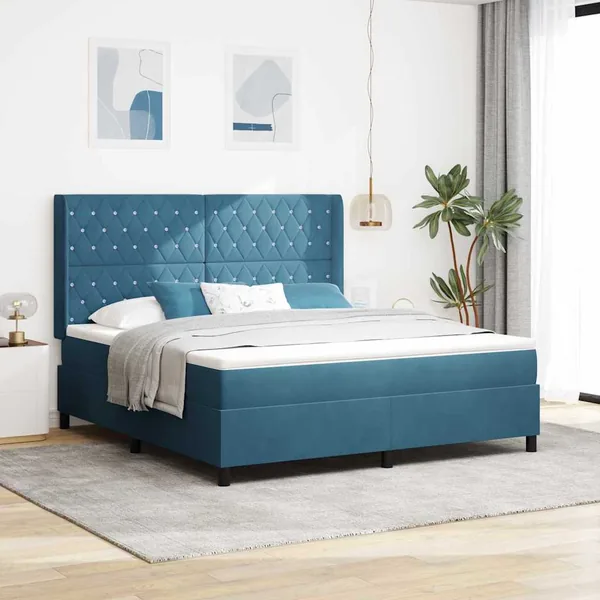 Lit à ressorts avec matelas avec LED Bleu 180 x 200 cm Velours