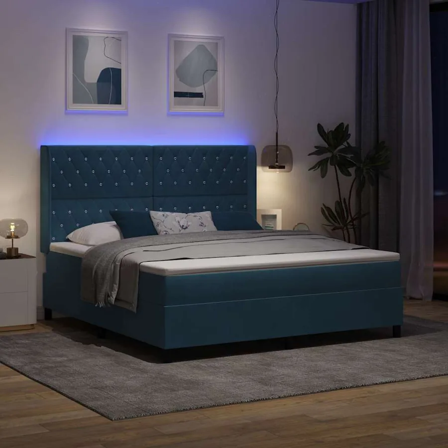 Lit à ressorts avec matelas avec LED Bleu 180 x 200 cm Velours - 5