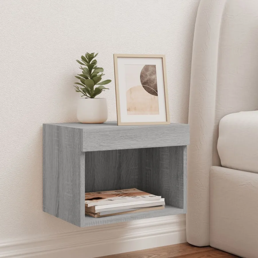 Table de chevet murale avec lumières LED sonoma gris - 3