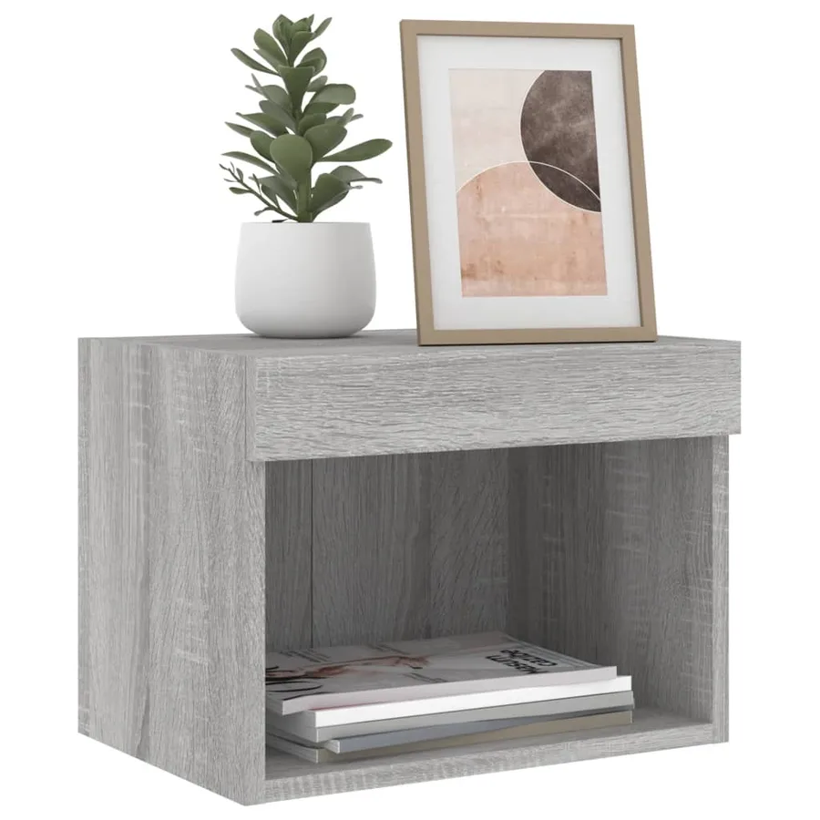 Table de chevet murale avec lumières LED sonoma gris - 5