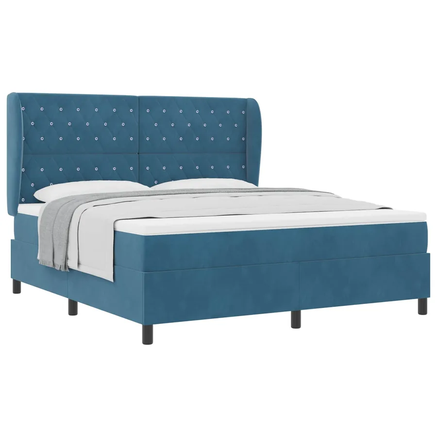Lit à ressorts avec matelas Bleu foncé 200 x 180 cm Velours - 2