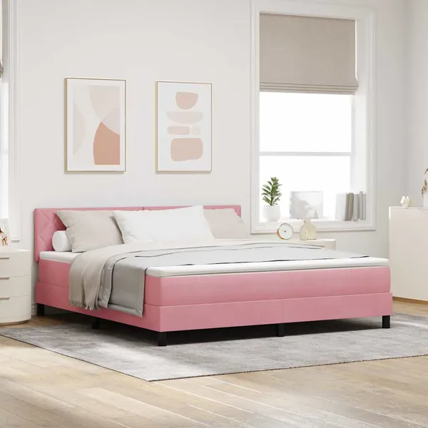 Lit à ressort LED avec bandes LED Rose 180 x 200 cm Velours