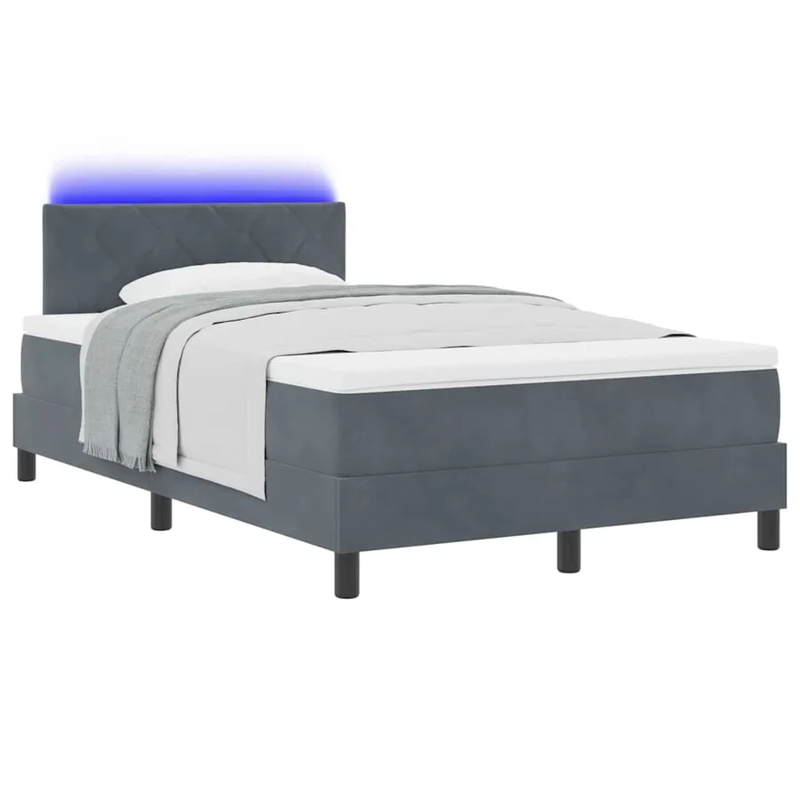 Lit à ressort LED Gris foncé 120 x 190 cm Velours - 3