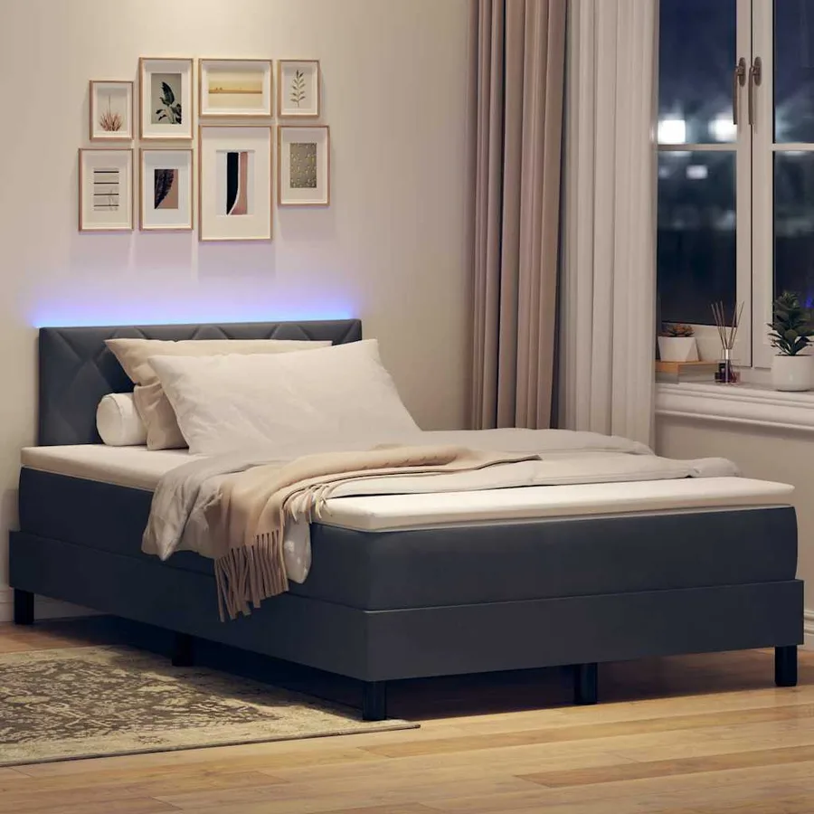 Lit à ressort LED Gris foncé 120 x 190 cm Velours - 5