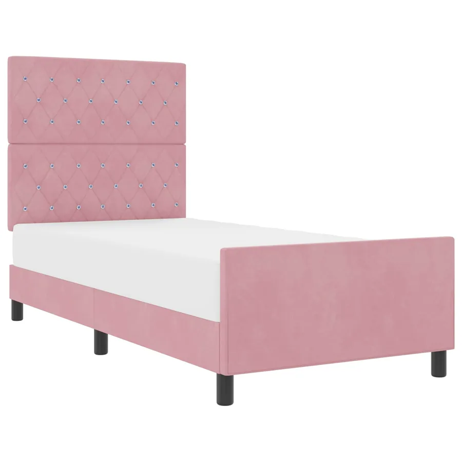 Lit à ressorts avec tête de lit Rose 90 x 190 cm Velours - 2