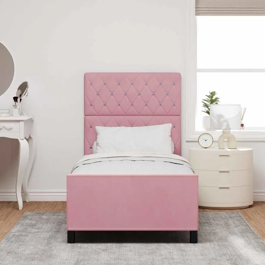 Lit à ressorts avec tête de lit Rose 90 x 190 cm Velours - 3
