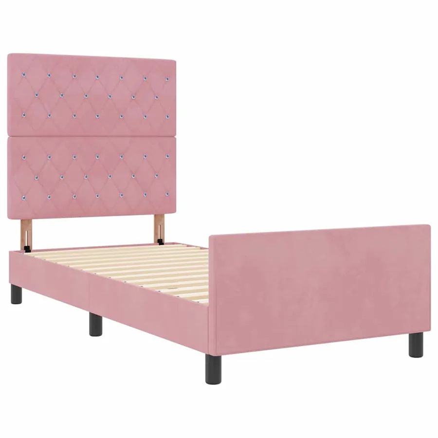 Lit à ressorts avec tête de lit Rose 90 x 190 cm Velours - 5