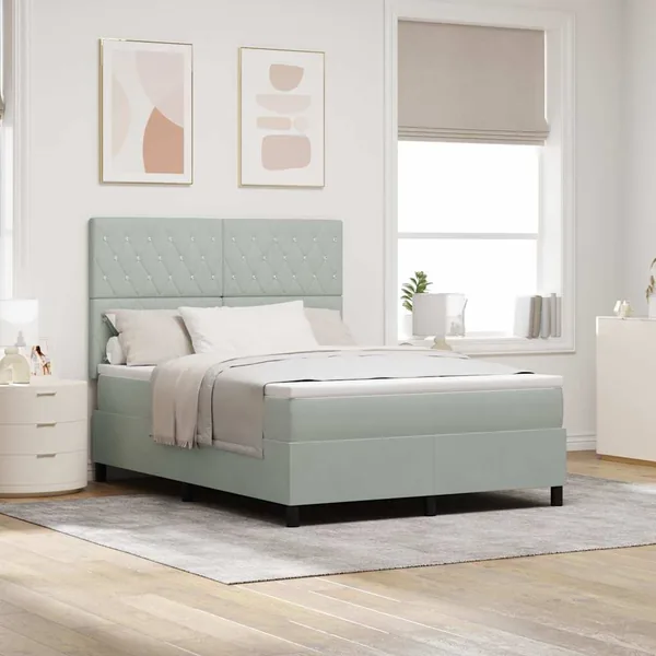 Lit à ressort LED avec matelas Gris clair 140 x 190 cm Velours
