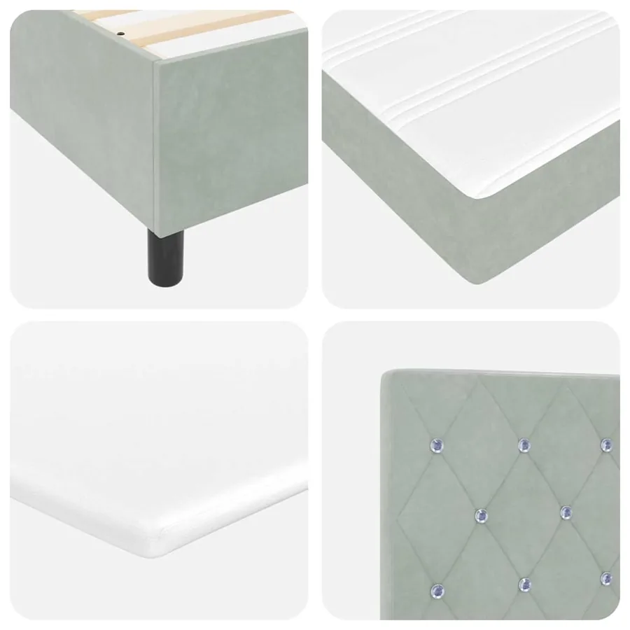 Lit à ressort LED avec matelas Gris clair 140 x 190 cm Velours - 11
