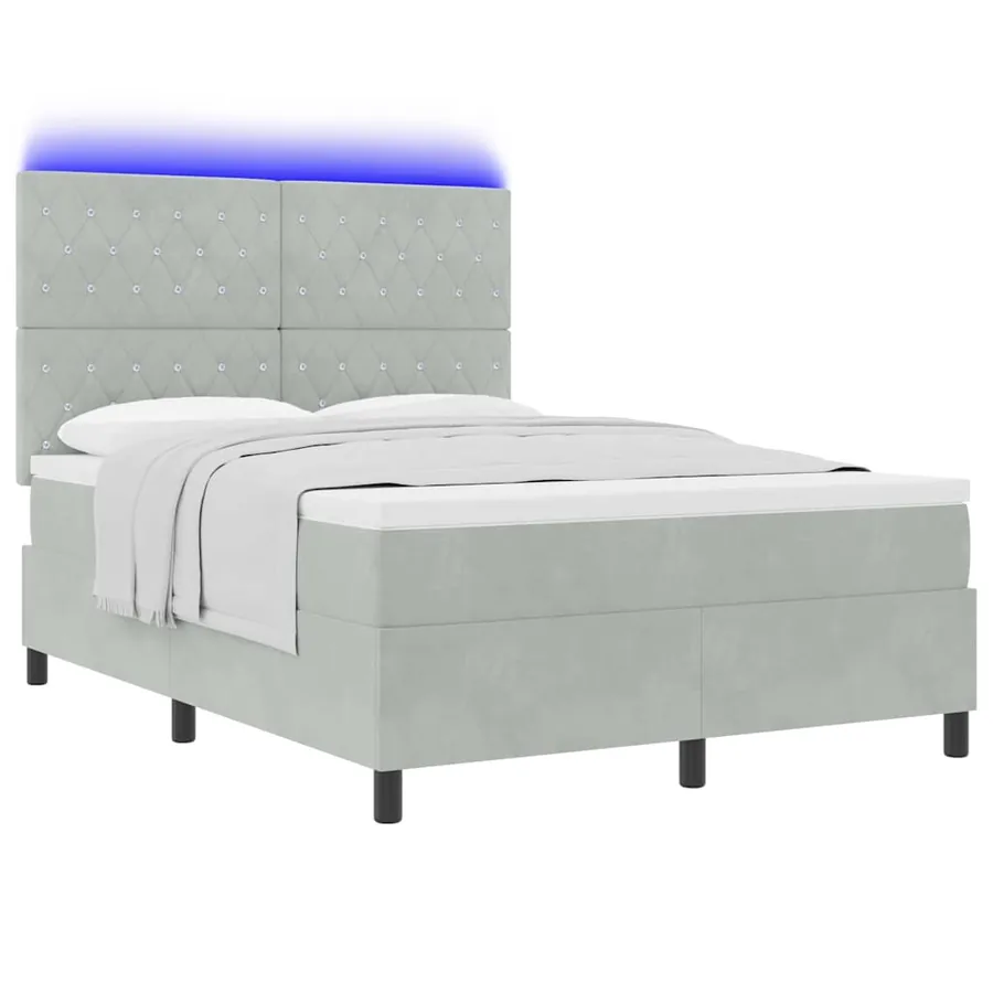 Lit à ressort LED avec matelas Gris clair 140 x 190 cm Velours - 3