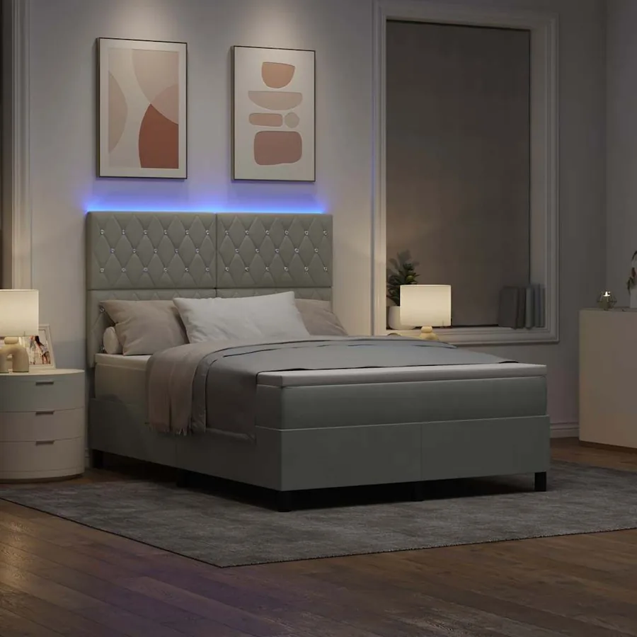 Lit à ressort LED avec matelas Gris clair 140 x 190 cm Velours - 5