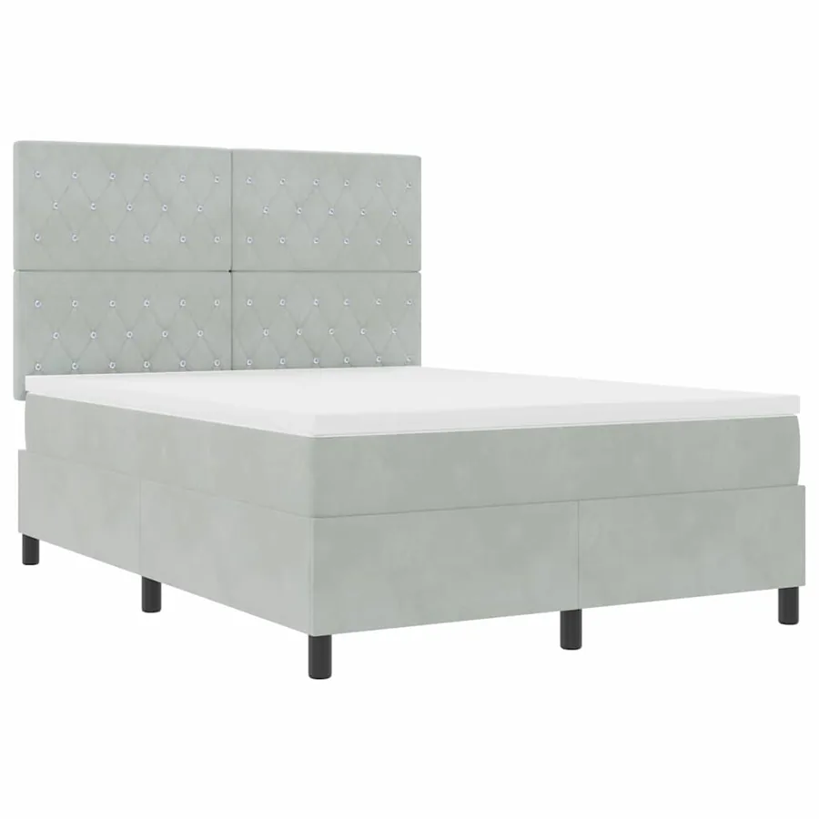 Lit à ressort LED avec matelas Gris clair 140 x 190 cm Velours - 6