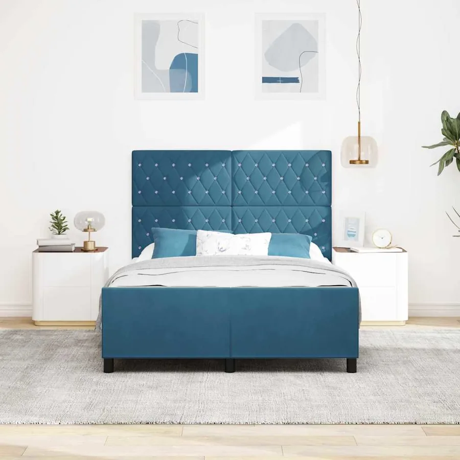 Lit à ressorts avec tête de lit Bleu foncé 140 x 200 cm Velours - 3