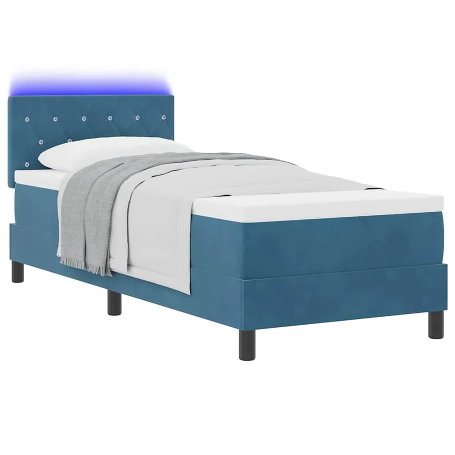 Lit à ressort LED avec matelas Bleu foncé 80 x 200 cm Velours - 3