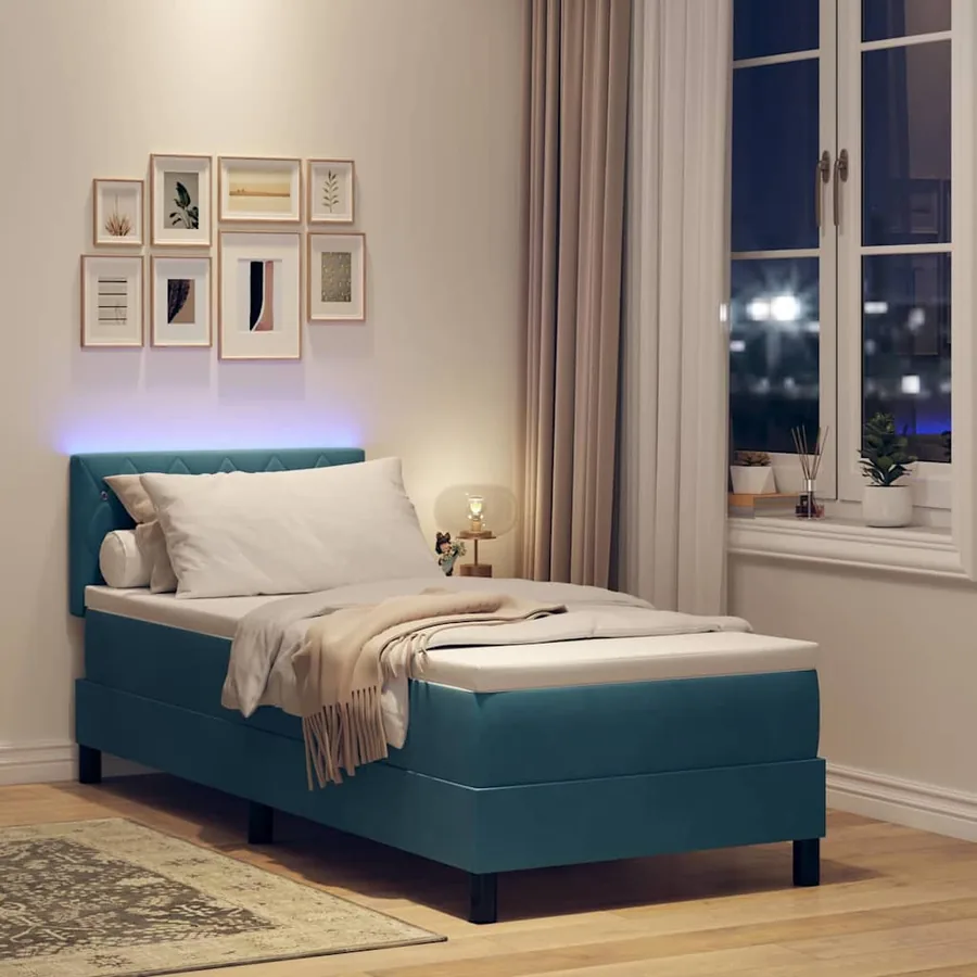 Lit à ressort LED avec matelas Bleu foncé 80 x 200 cm Velours - 5