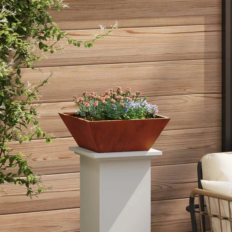 Cache-pot de jardin Rouillé 40 x 40 x 15 cm Acier patiné - 4