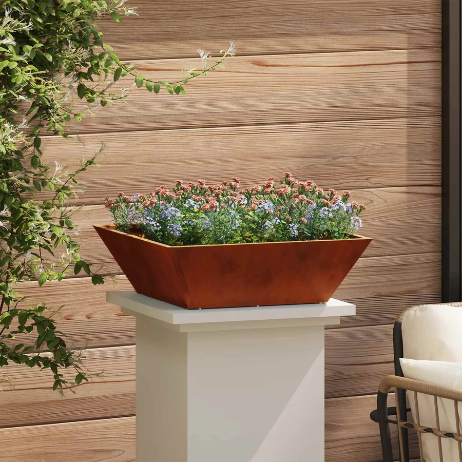 Cache-pot de jardin Rouillé 50 x 50 x 15 cm Acier patiné - 4