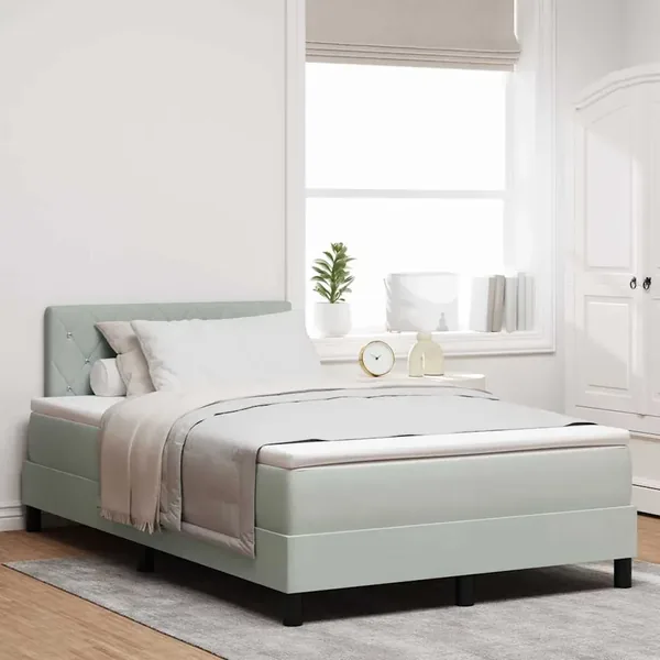 Lit à ressorts avec matelas Gris clair 120 x 200 cm Velours