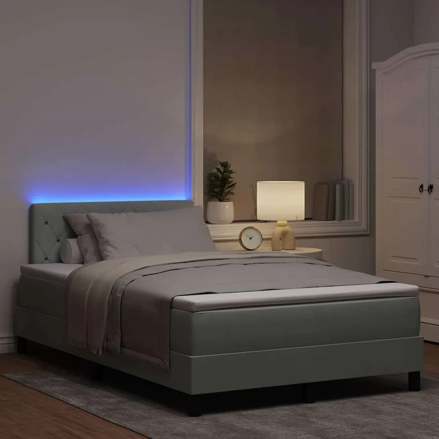 Lit à ressort LED avec matelas Gris clair 120 x 200 cm Velours - 4