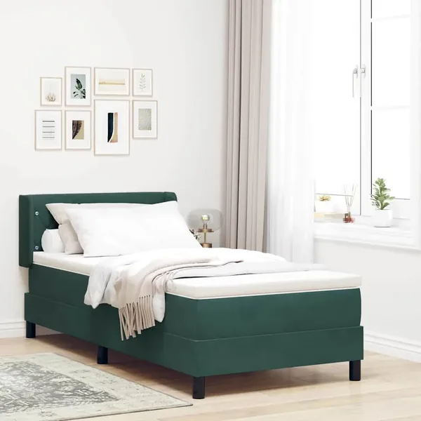 Lit à ressorts avec tête de lit Vert foncé 200 x 90 cm Velours