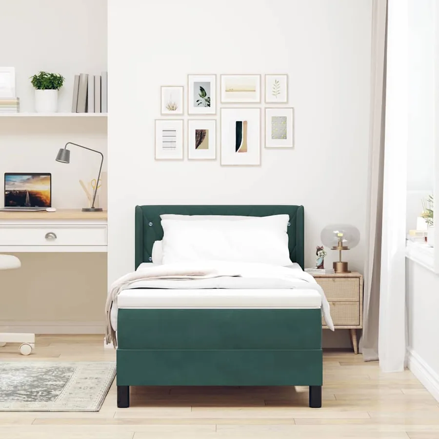 Lit à ressorts avec tête de lit Vert foncé 200 x 90 cm Velours - 3