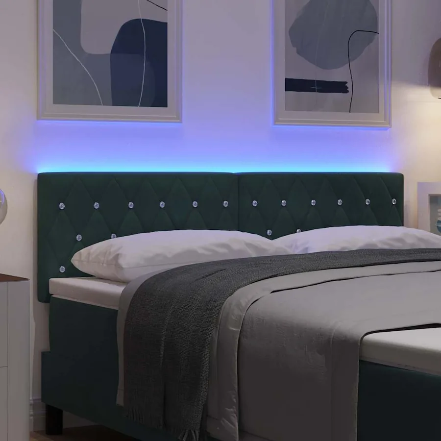 Tête de lit LED avec bandes LED Vert foncé 144 cm Velours - 4