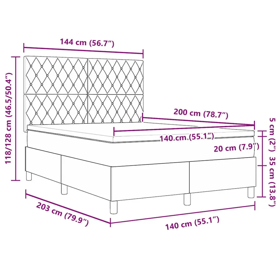 Lit à ressorts avec matelas Bleu foncé 140 x 200 cm Velours - 12