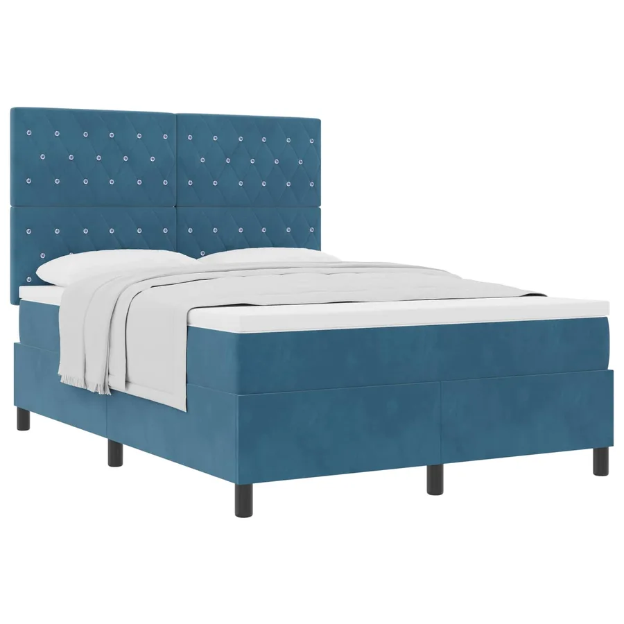 Lit à ressorts avec matelas Bleu foncé 140 x 200 cm Velours - 2