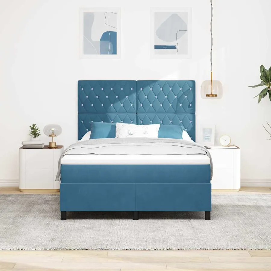 Lit à ressorts avec matelas Bleu foncé 140 x 200 cm Velours - 3