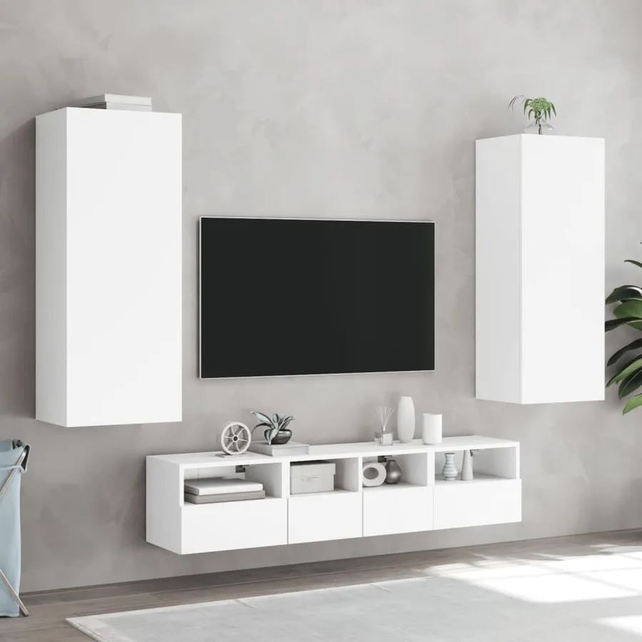 Meuble TV mural blanc 40,5x30x102 cm bois d'ingénierie - 4