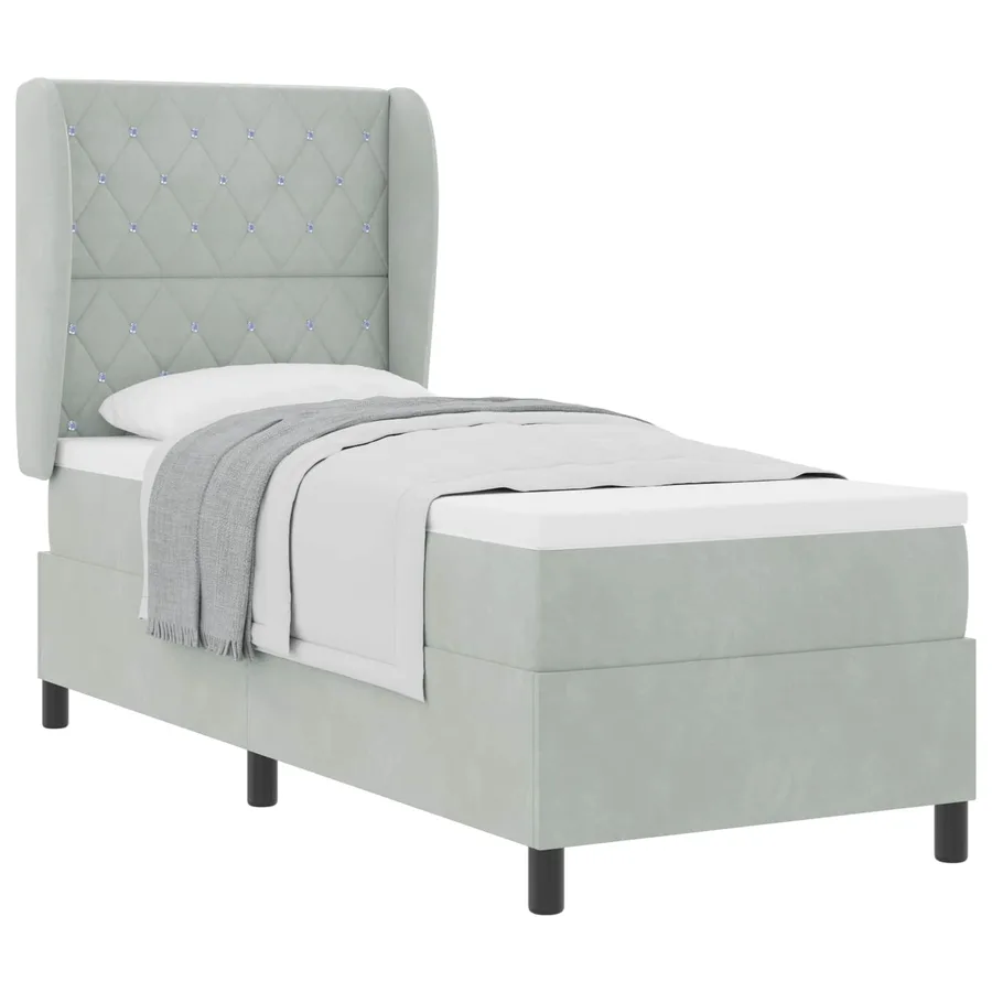 Lit à ressorts avec matelas Gris clair 200 x 80 cm Velours - 2