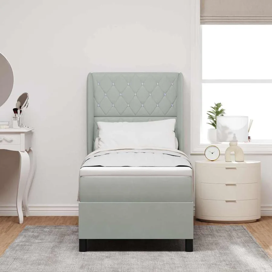 Lit à ressorts avec matelas Gris clair 200 x 80 cm Velours - 3