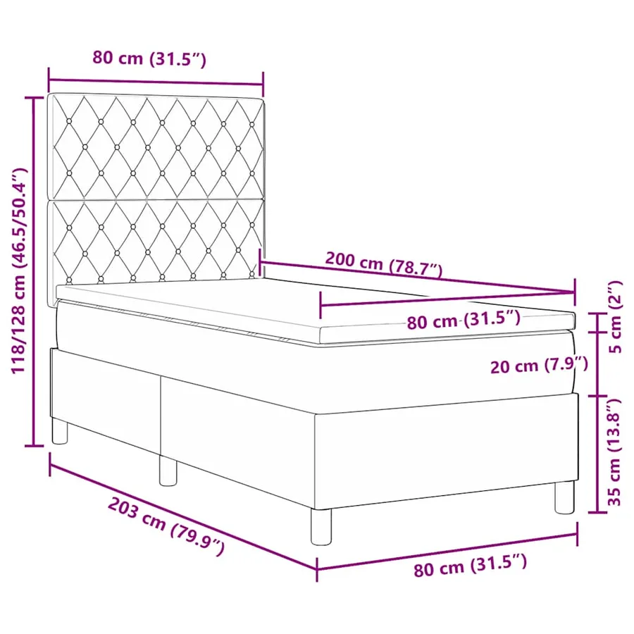 Lit à ressorts avec matelas Gris foncé 80 x 200 cm Velours - 12