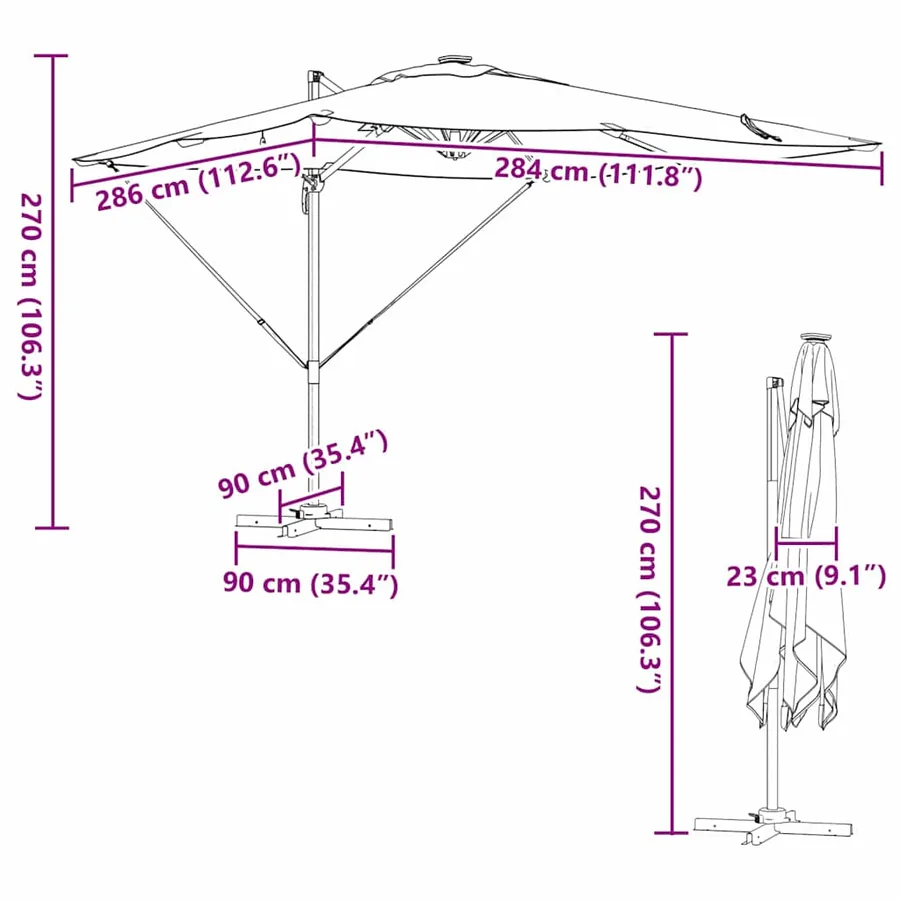 Parasol Anthracite 286 x 284 x 270 cm Aluminium et polyester - 16