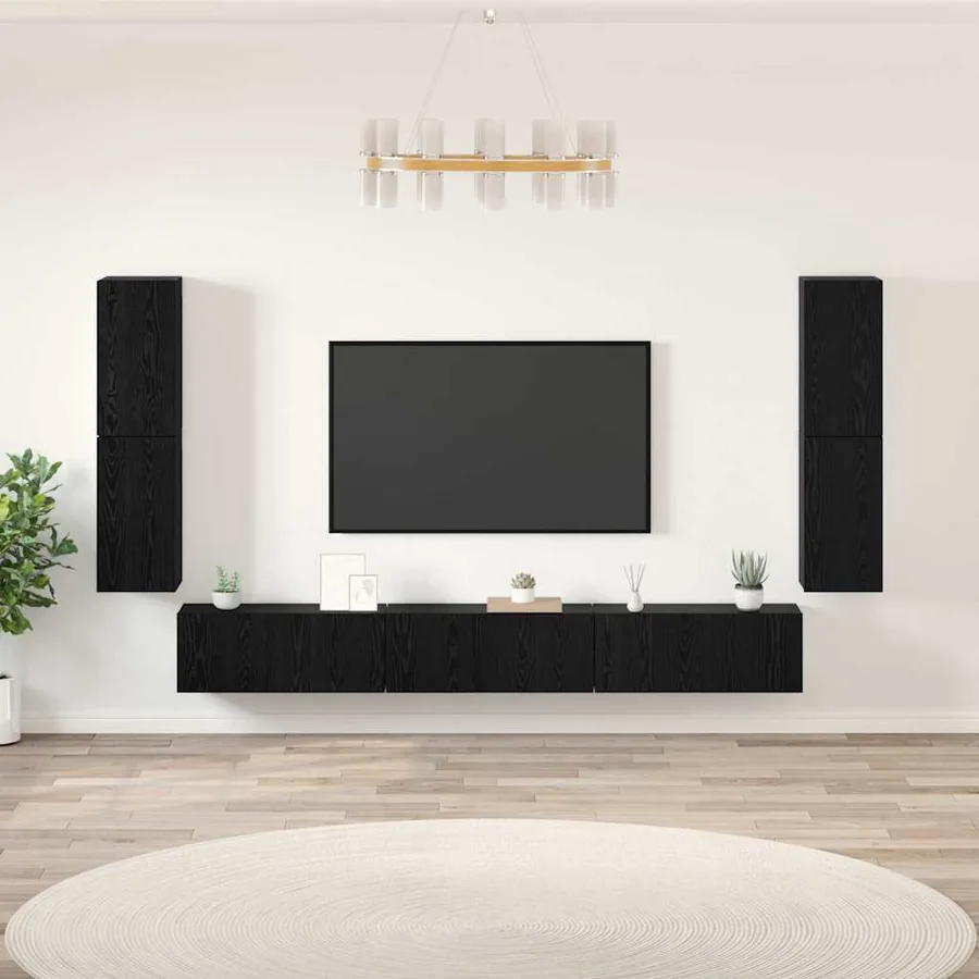 Unites TV Montage mural 4 pcs Chêne noir Bois d'ingénierie
