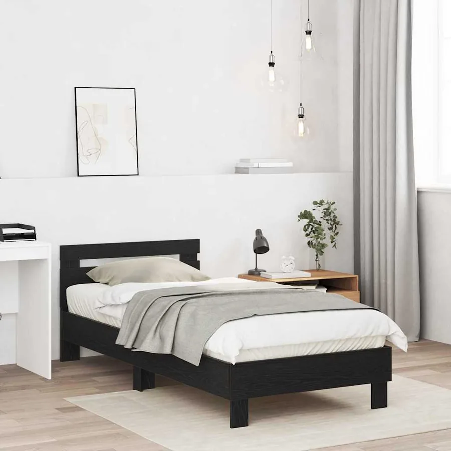 Cadre de lit Chêne noir 203 x 95 x 70 cm Bois d'ingénierie - 3