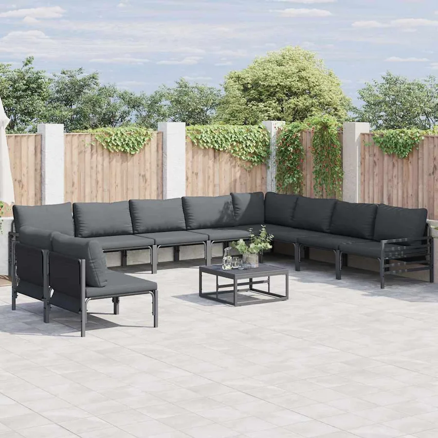 Ensemble de canapé de jardin avec coussin 11 pcs Noir Acier