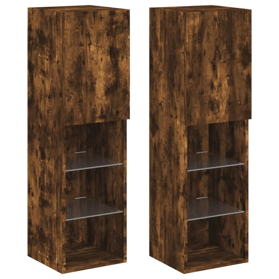 Meubles TV avec lumières LED 2 pcs chêne fumé 30,5x30x102 cm - 2