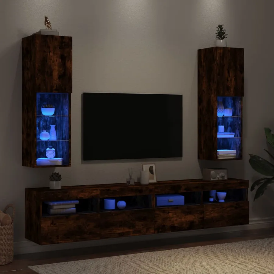 Meubles TV avec lumières LED 2 pcs chêne fumé 30,5x30x102 cm - 4